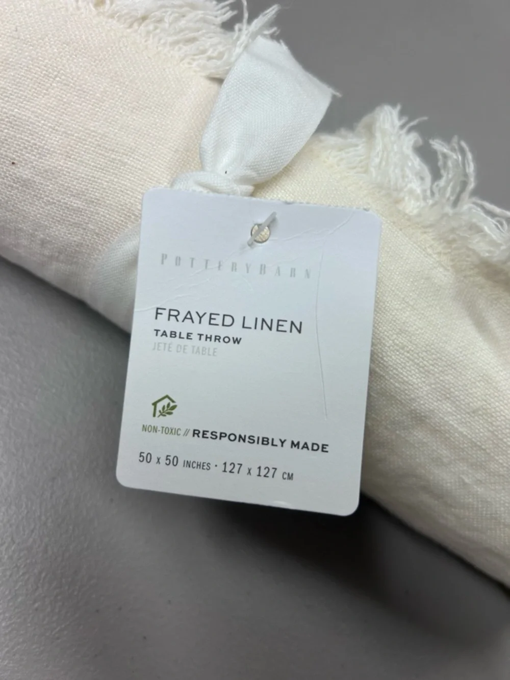 Pottery Barn Frayed Edges Linen Table Throw Tablecloth - Ivory 50